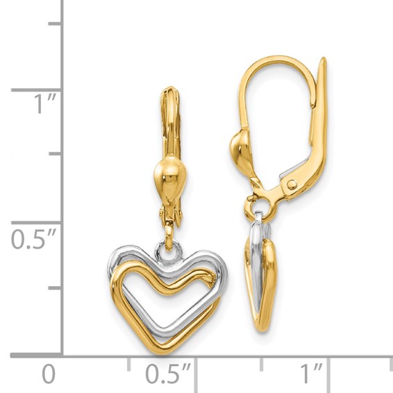 14k Two-tone Open Heart Dangle Leverback Earrings