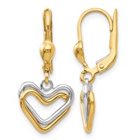 14K Two-tone Open Heart Dangle Leverback Earrings view 1