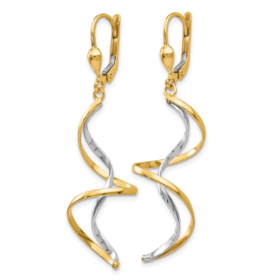 14k Two-tone Spiral Dangle Leverback Earrings