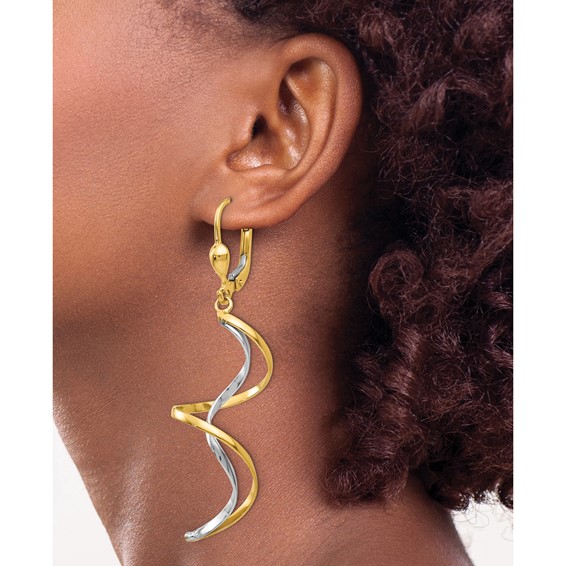 14k Two-tone Spiral Dangle Leverback Earrings
