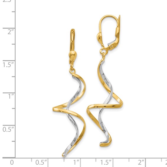 14k Two-tone Spiral Dangle Leverback Earrings
