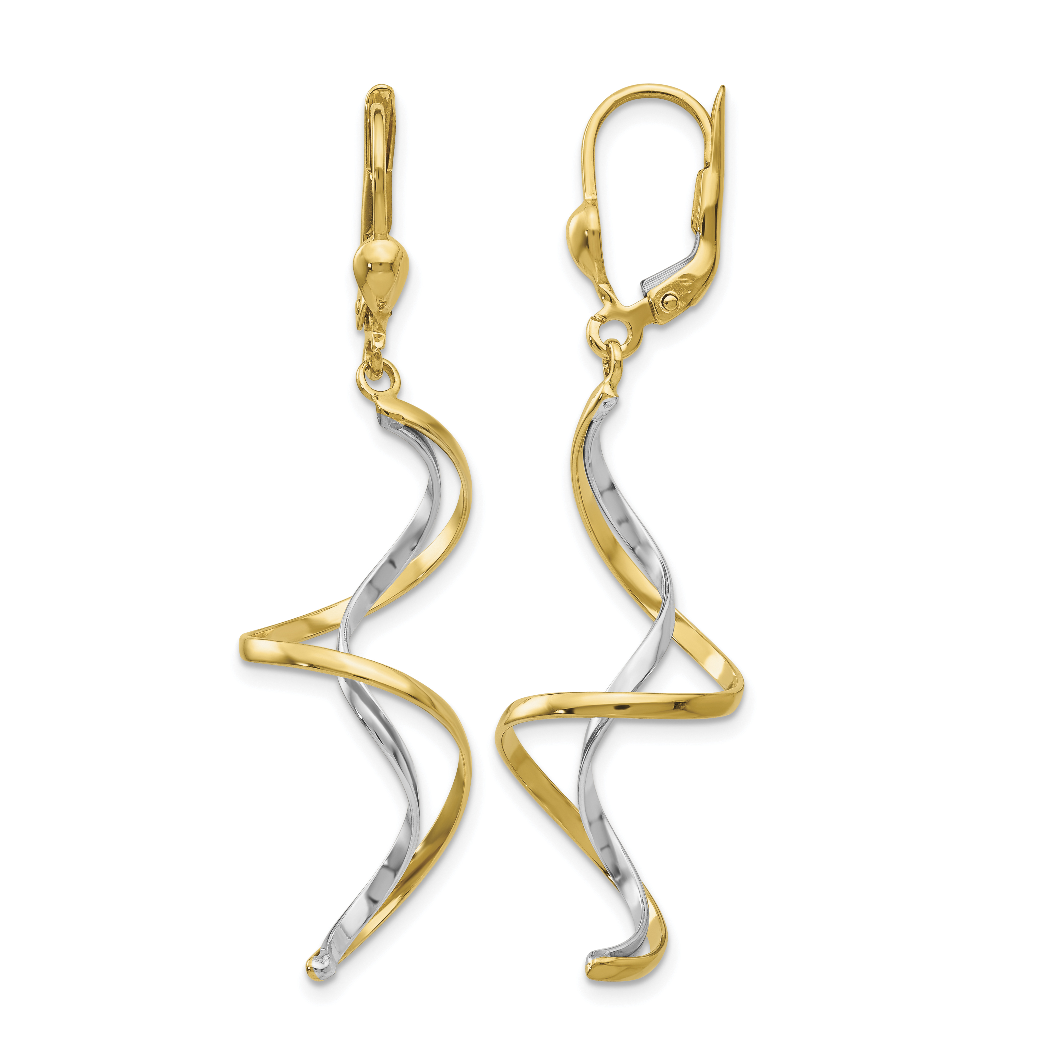 14k Two-tone Spiral Dangle Earrings (H817)