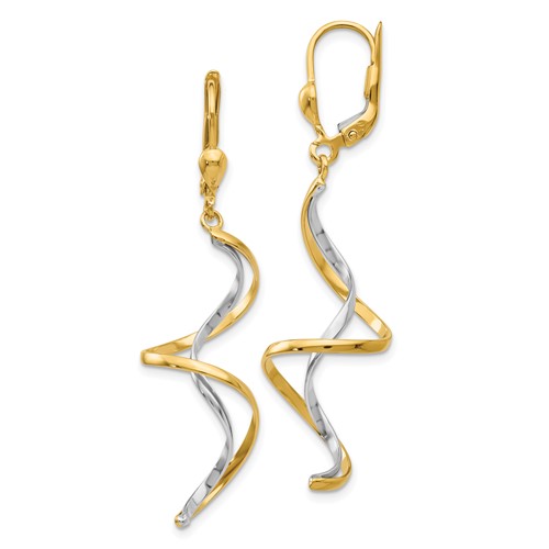 14k Two-tone Spiral Dangle Leverback Earrings