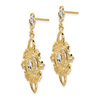 14K and White Rhodium Diamond-cut Filigree Dangle Post Earrings view 2