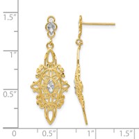 14K and White Rhodium Diamond-cut Filigree Dangle Post Earrings view 4