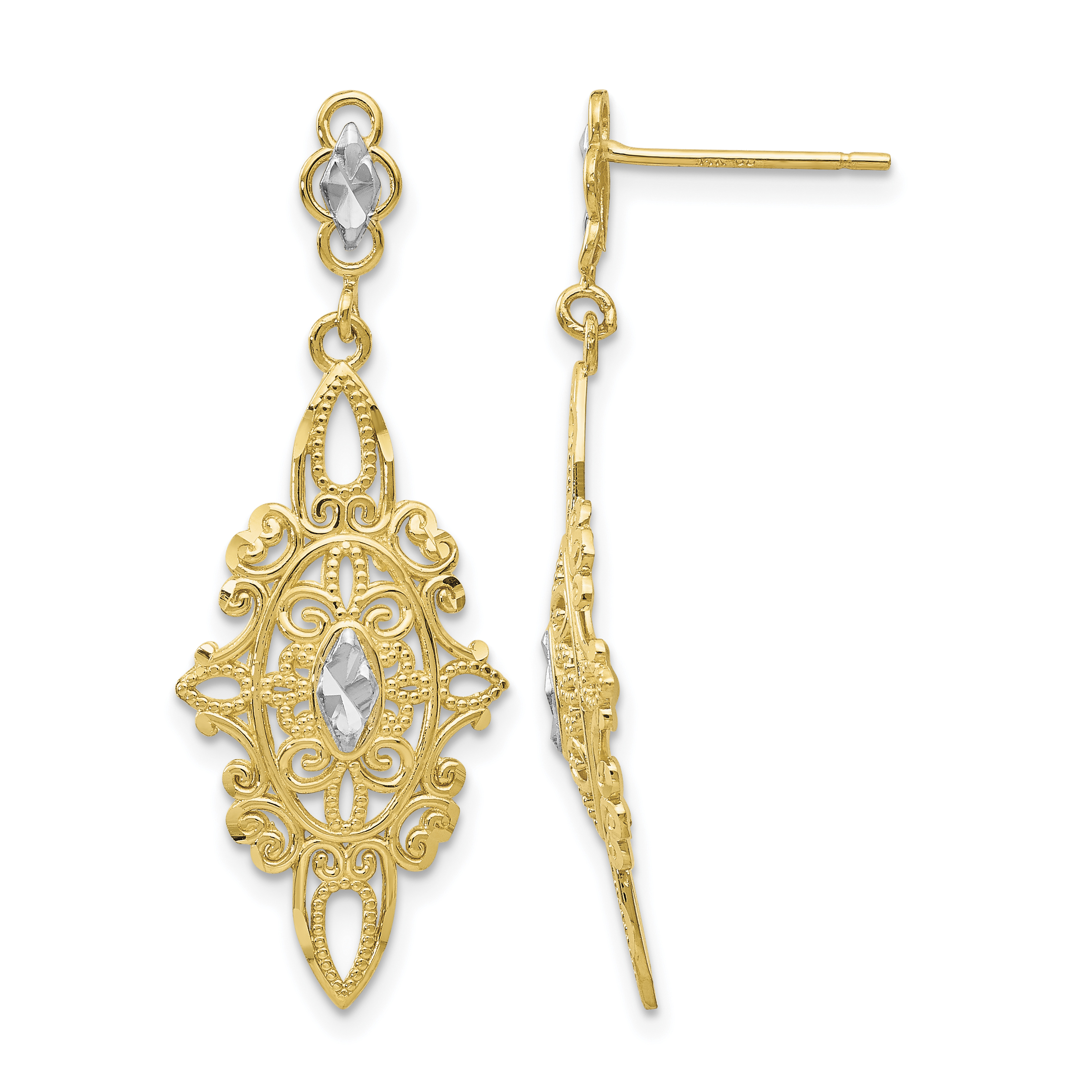 14k Rhodium Diamond-cut Filigree E (H838)