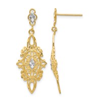 14K and White Rhodium Diamond-cut Filigree Dangle Post Earrings view 1