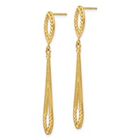 14K Yellow Gold Diamond-cut Open Teardrop Dangle Post Earrings view 2