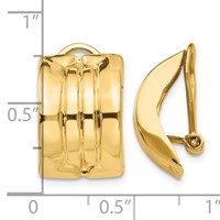 14K Yellow Gold 12x 16mm Polished Striped Omega Back Non-pierced Earrings view 4