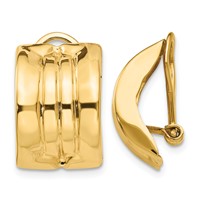 14K Yellow Gold 12x 16mm Polished Striped Omega Back Non-pierced Earrings view 1