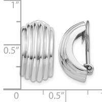 14K White Gold 9.5x 16mm Polished Ribbed Half Hoop Omega Back Non-pierced Earrings view 4
