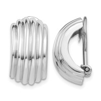 14K White Gold 9.5x 16mm Polished Ribbed Half Hoop Omega Back Non-pierced Earrings view 1
