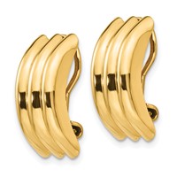 14K Yellow Gold 8.5x 19mm Polished Ribbed Omega Back Non-pierced Earrings view 2