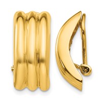 14K Yellow Gold 8.5x 19mm Polished Ribbed Omega Back Non-pierced Earrings view 1