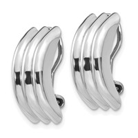 14K White Gold 8.5x 19mm Polished Ribbed Omega Back Non-pierced Earrings view 2