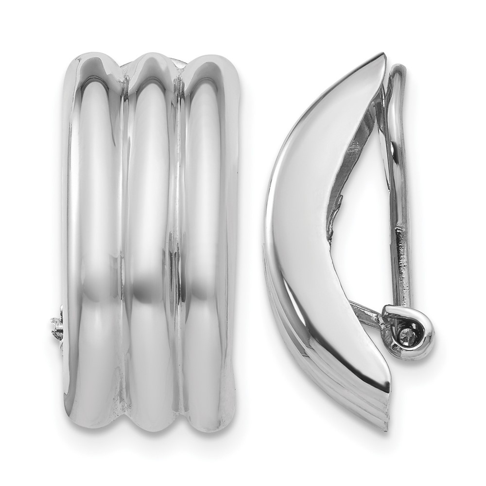 14K White Gold 8.5x 19mm Polished Ribbed Omega Back Non-pierced Earrings