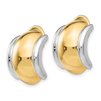 14K and White Rhodium 12x 16mm Polished Half Hoop Omega Back Non-pierced Earrings view 2