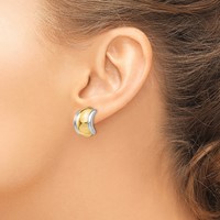14K and White Rhodium 12x 16mm Polished Half Hoop Omega Back Non-pierced Earrings view 3
