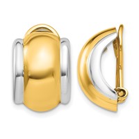 14K and White Rhodium 12x 16mm Polished Half Hoop Omega Back Non-pierced Earrings view 1