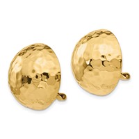 14K 20mm Yellow Gold Hammered Half Ball Omega Back Non-pierced Earrings view 2