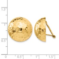 14K 20mm Yellow Gold Hammered Half Ball Omega Back Non-pierced Earrings view 4