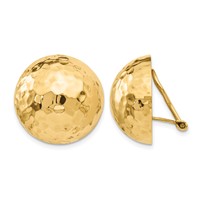 14K 20mm Yellow Gold Hammered Half Ball Omega Back Non-pierced Earrings view 1