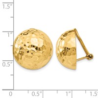 14K 18mm Yellow Gold Hammered Half Ball Omega Back Non-pierced Earrings view 4