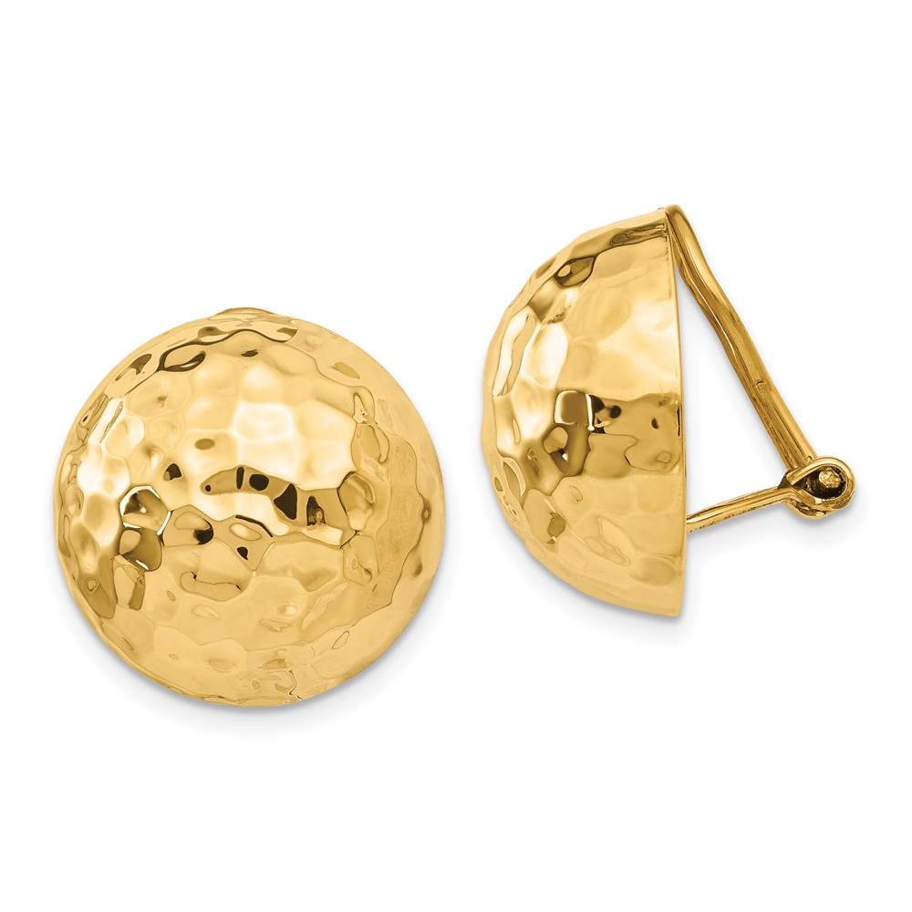 14k Omega Clip 18mm Hammered Non-pierced Earrings (H889)