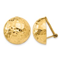 14K 18mm Yellow Gold Hammered Half Ball Omega Back Non-pierced Earrings view 1