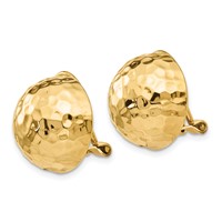 14K 16mm Hammered Half Ball Omega Back Non-pierced Earrings view 2