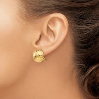 14K 16mm Hammered Half Ball Omega Back Non-pierced Earrings view 3