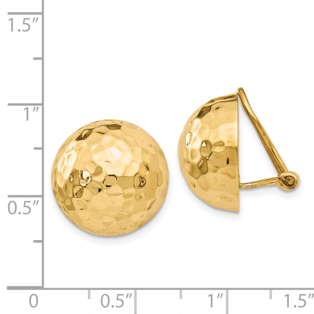 14k Omega Clip 16mm Hammered Non-pierced Earrings (H890)