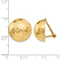 14K 16mm Hammered Half Ball Omega Back Non-pierced Earrings view 4