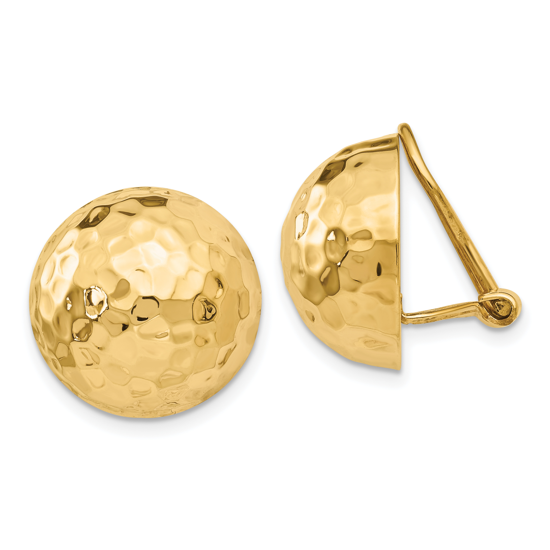 14k Omega Clip 16mm Hammered Non-pierced Earrings (H890)