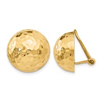 14K 16mm Hammered Half Ball Omega Back Non-pierced Earrings view 1