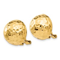 14K 14mm Yellow Gold Hammered Half Ball Omega Back Non-pierced Earrings view 2