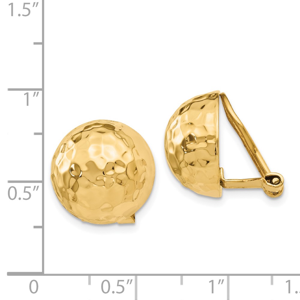 14k Omega Clip 14mm Hammered Non-pierced Earrings (H891)