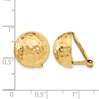 14K 14mm Yellow Gold Hammered Half Ball Omega Back Non-pierced Earrings view 4