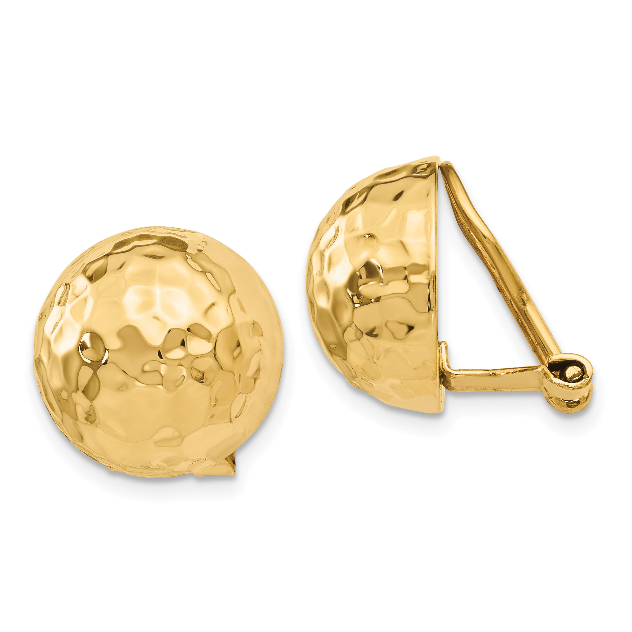 14k Omega Clip 14mm Hammered Non-pierced Earrings (H891)
