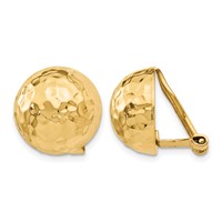 14K 14mm Yellow Gold Hammered Half Ball Omega Back Non-pierced Earrings view 1