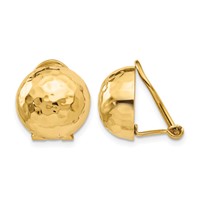 14K 12mm Yellow Gold Hammered Half Ball Omega Back Non-pierced Earrings view 1
