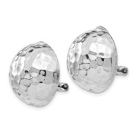14K White Gold 18mm Hammered Half Ball Omega Back Non-pierced Earrings view 2