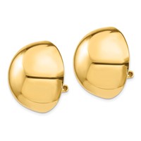14K 24mm Yellow Gold Polished Half Ball Omega Back Non-pierced Earrings view 2
