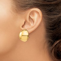 14K 24mm Yellow Gold Polished Half Ball Omega Back Non-pierced Earrings view 3