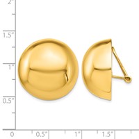 14K 24mm Yellow Gold Polished Half Ball Omega Back Non-pierced Earrings view 4