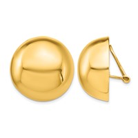 14K 24mm Yellow Gold Polished Half Ball Omega Back Non-pierced Earrings view 1