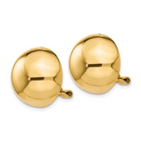 14K 16mm Yellow Gold Polished Half Ball Omega Back Non-pierced Earrings view 2