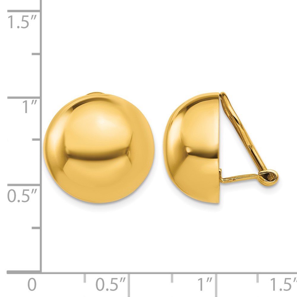 14k Omega Clip 16mm Half Ball Non-pierced Earrings (H897)