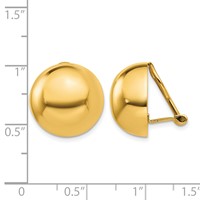 14K 16mm Yellow Gold Polished Half Ball Omega Back Non-pierced Earrings view 4