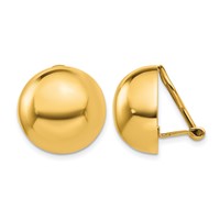 14K 16mm Yellow Gold Polished Half Ball Omega Back Non-pierced Earrings view 1